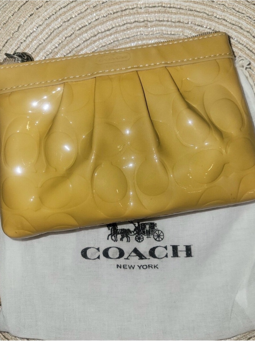 Coach Vintage Yellow Patent Leather Pleated Wristlet with Dusty